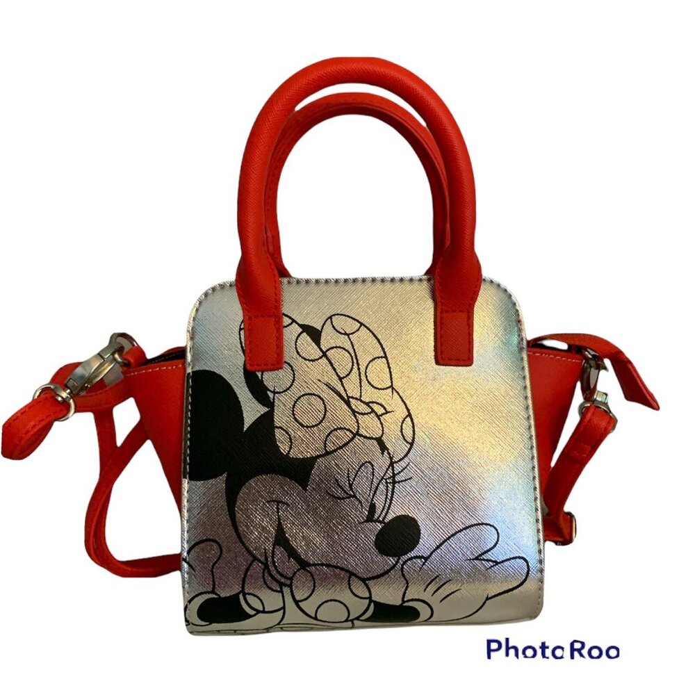 Disney Parks Winking Minnie Mouse Cross Body Tote Purse Silver Girls Food Blog